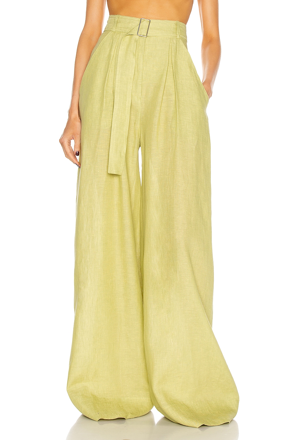 Image 1 of MATTHEW BRUCH Pleated Wide Leg Pant in Celery