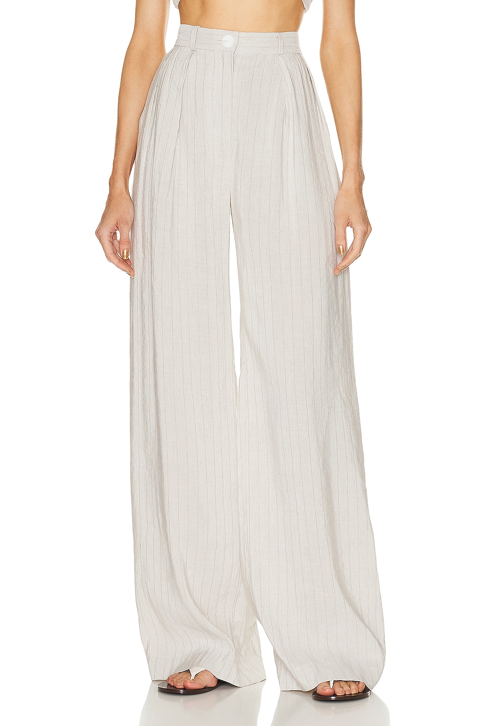 Image 1 of MATTHEW BRUCH Button Pleated Trouser in Oatmeal