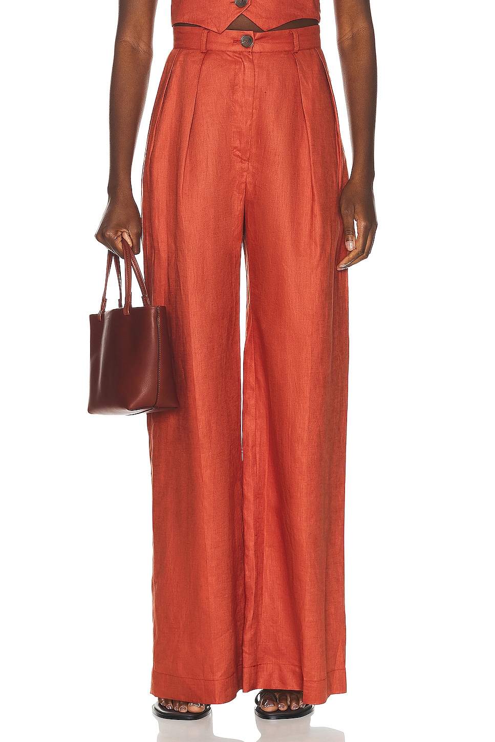 Image 1 of MATTHEW BRUCH Button Pleated Trouser in Terracotta
