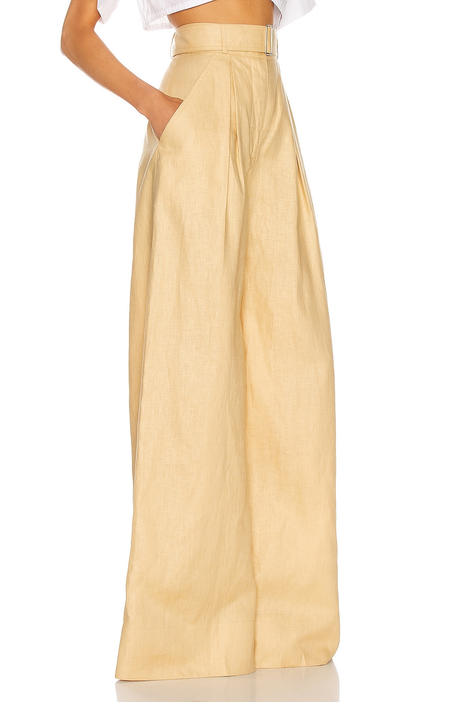 MATTHEW BRUCH Pleated Wide Leg Pant in Pale Yellow | FWRD