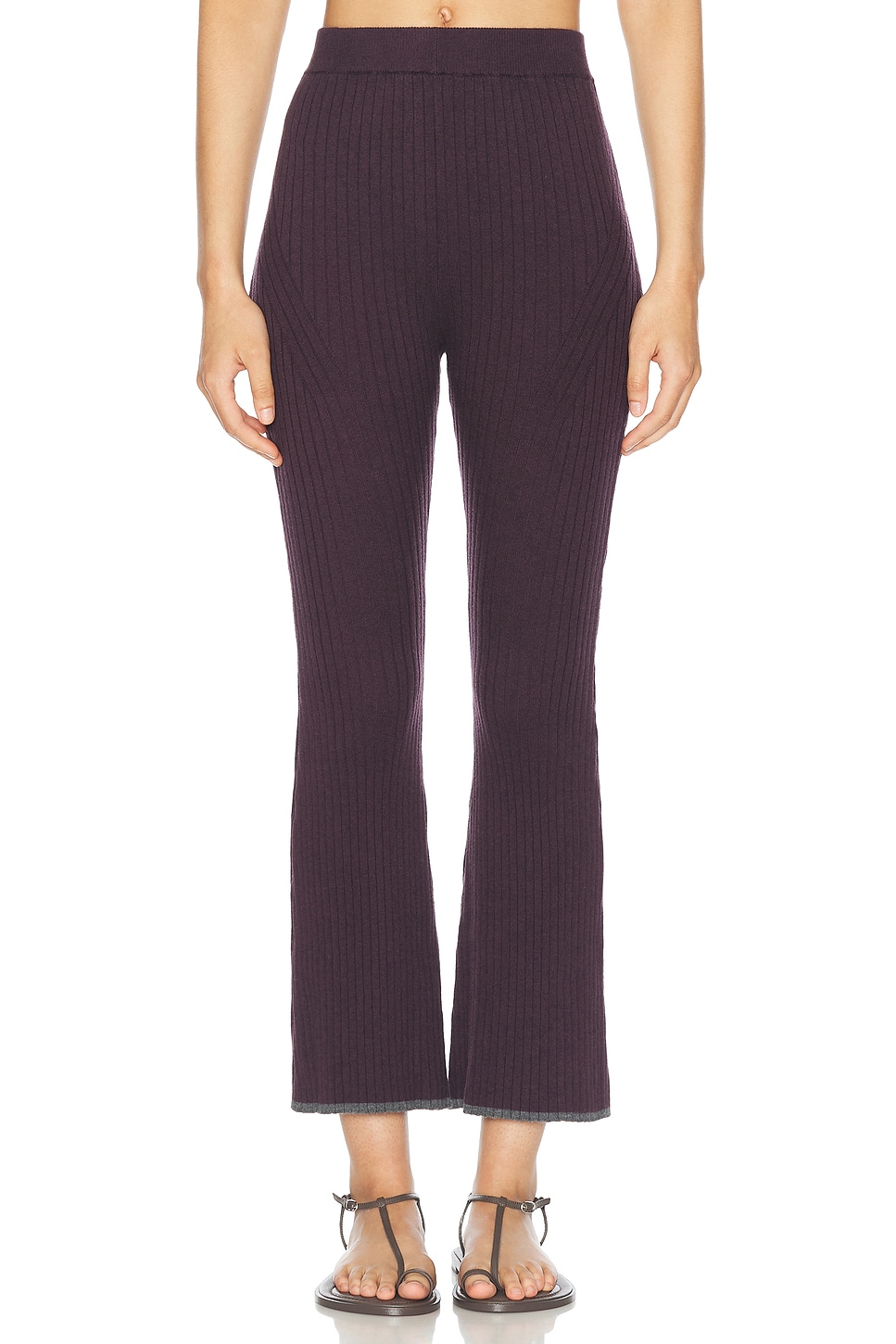 Image 1 of MATTHEW BRUCH Rib Knit Flare Pant in Eggplant Knit