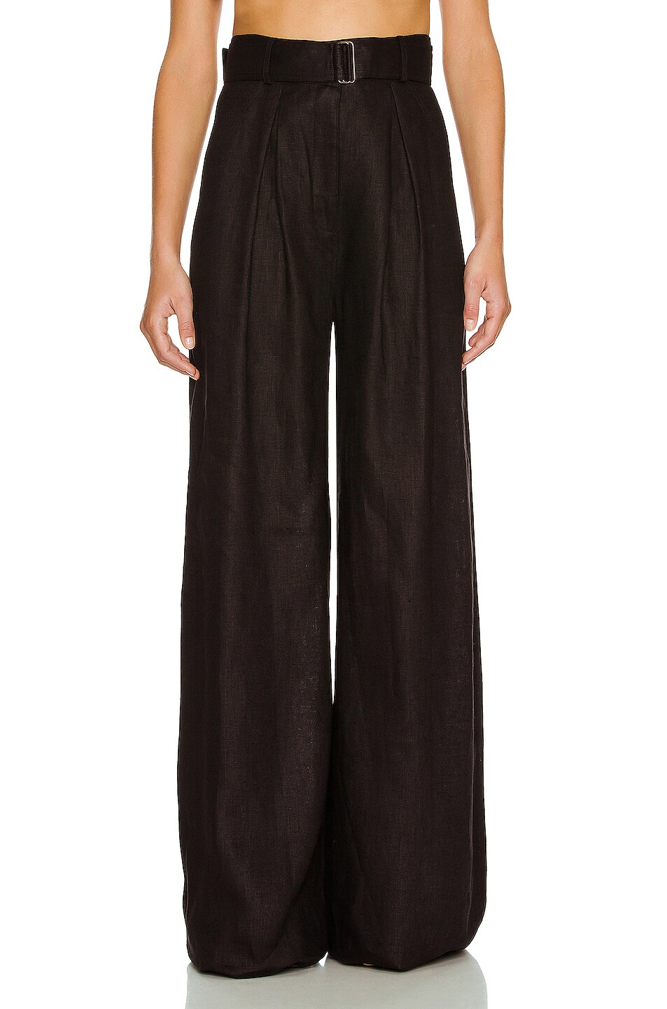 Image 1 of MATTHEW BRUCH for FWRD Wide Leg Pleated Pant in Black Linen