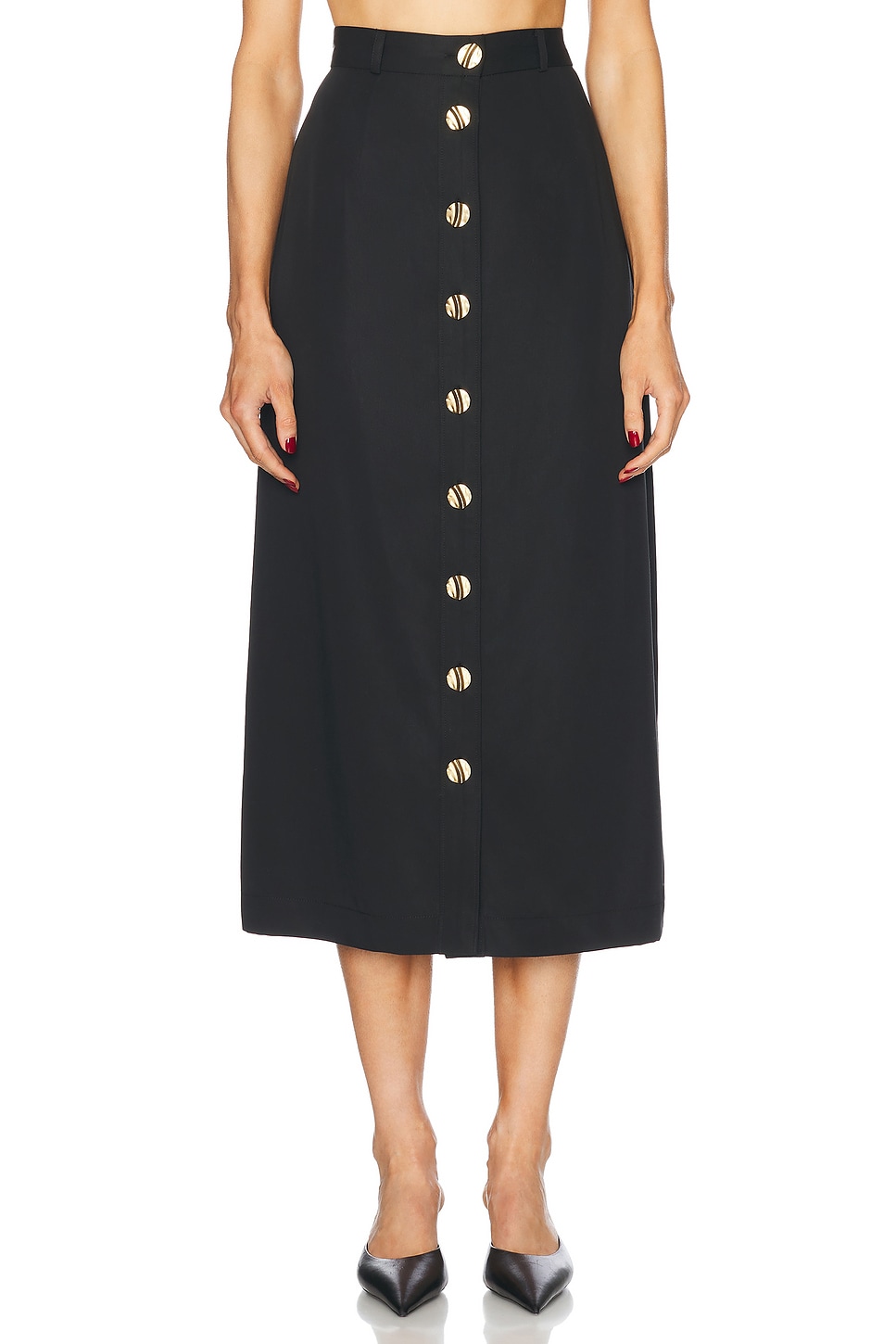 Button Front Midi Skirt in Black