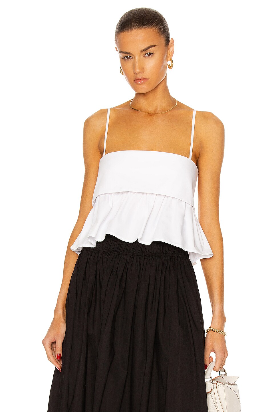 Image 1 of MATTHEW BRUCH Structured Bandeau Ruffle Top in White Poplin