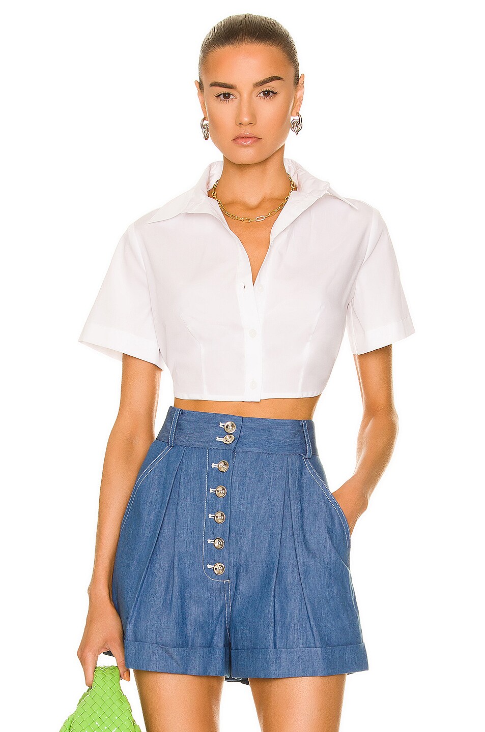 Image 1 of MATTHEW BRUCH Cropped Tie Back Button Up Top in White
