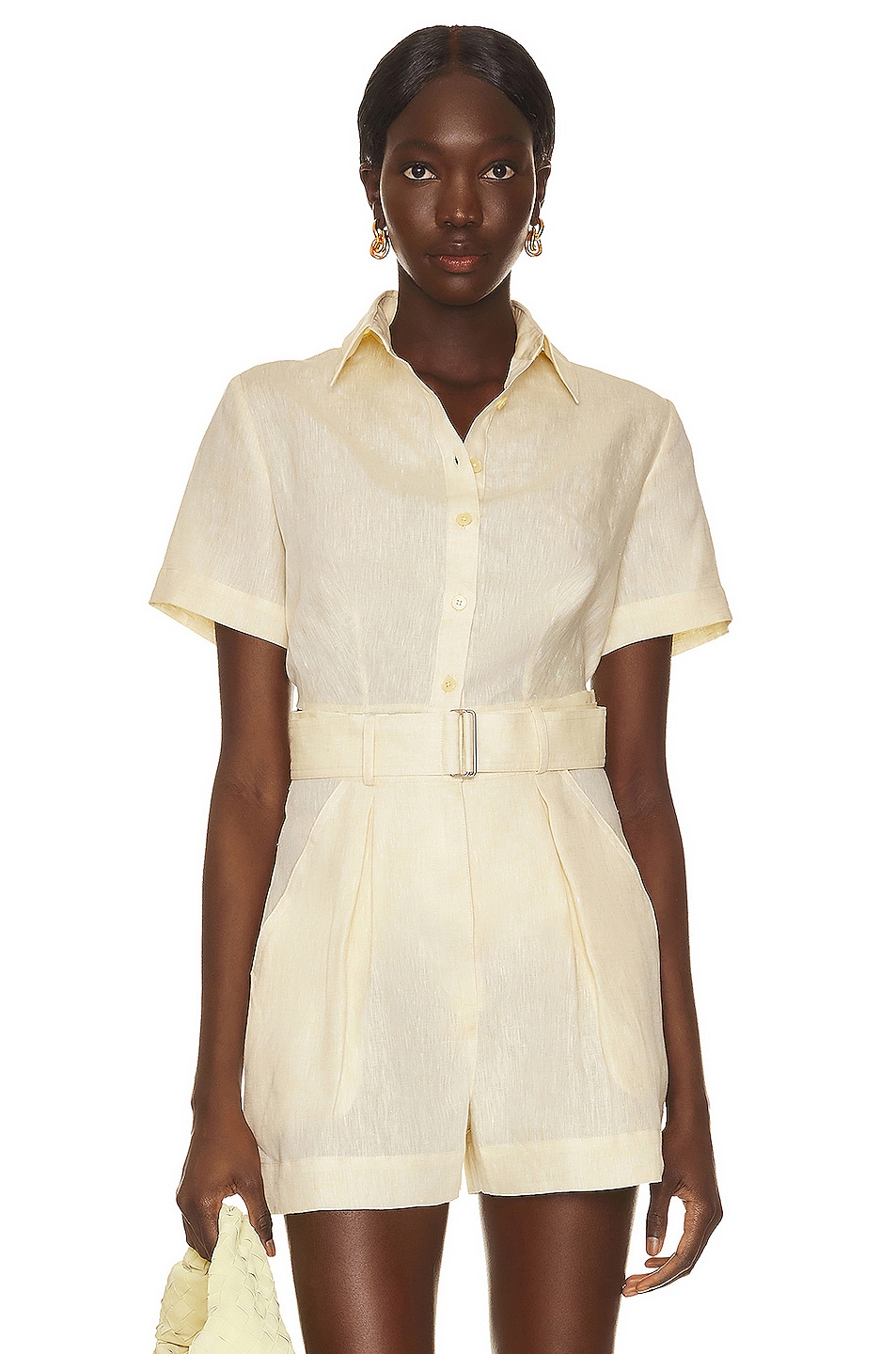 Image 1 of MATTHEW BRUCH Cropped Tie Back Button Up Top in Lemonade