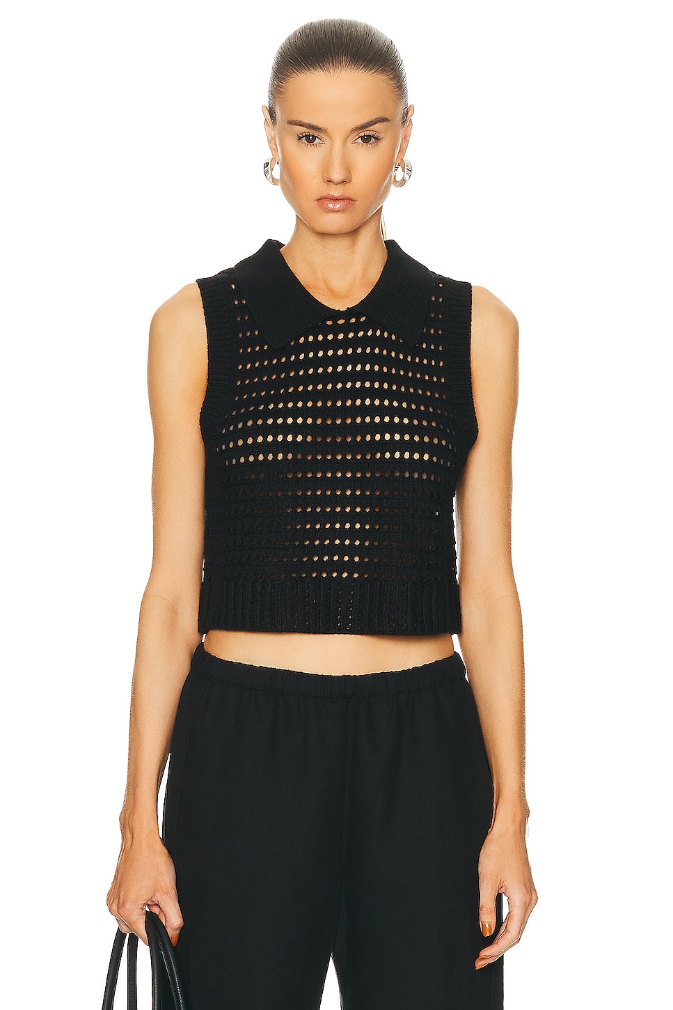 Image 1 of MATTHEW BRUCH Knit Mesh Collared Tank Top in Black