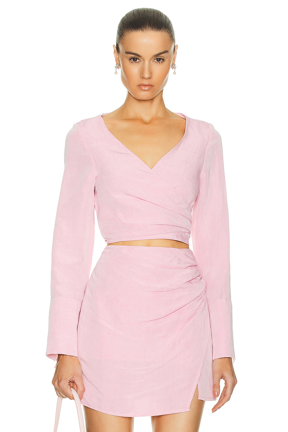 Image 1 of MATTHEW BRUCH Wrap Long Sleeve Top in Pink