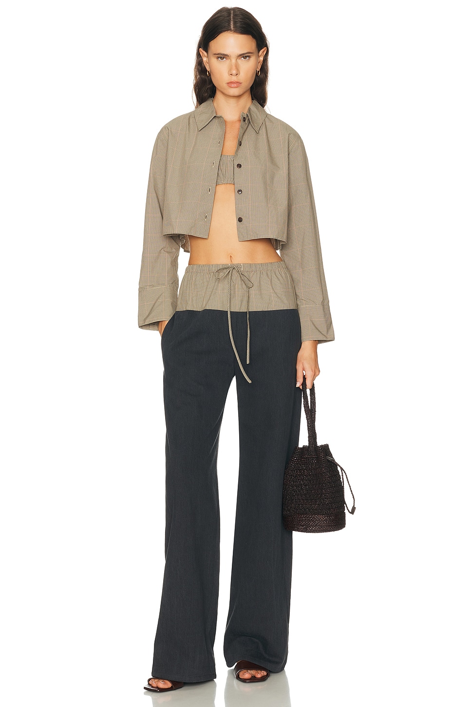 Matthew Bruch Cropped Oversized Button Down Top In Transparent