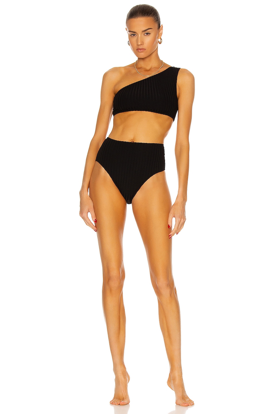 Image 1 of MATTHEW BRUCH Carolyn High-Waisted Bikini Set in Black Rib Knit