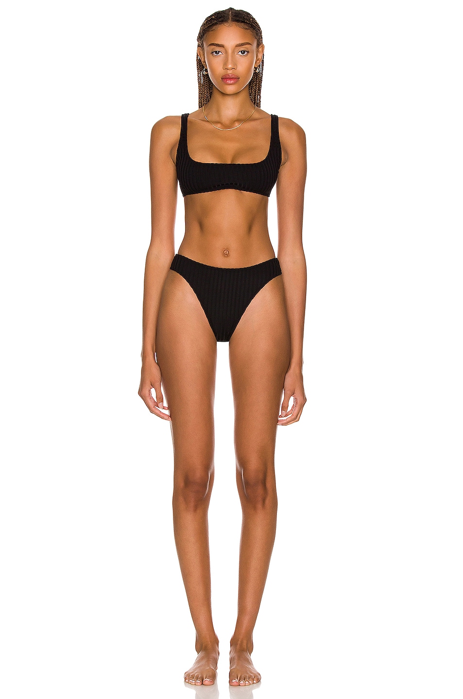 Image 1 of MATTHEW BRUCH Anna High Cut Bikini Set in Black Rib
