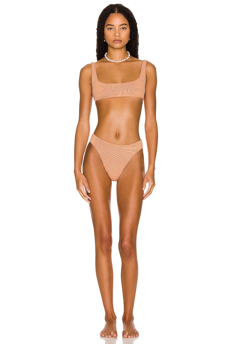 Image 1 of MATTHEW BRUCH Anna High Cut Bikini Set in Orange & Oatmeal Rib