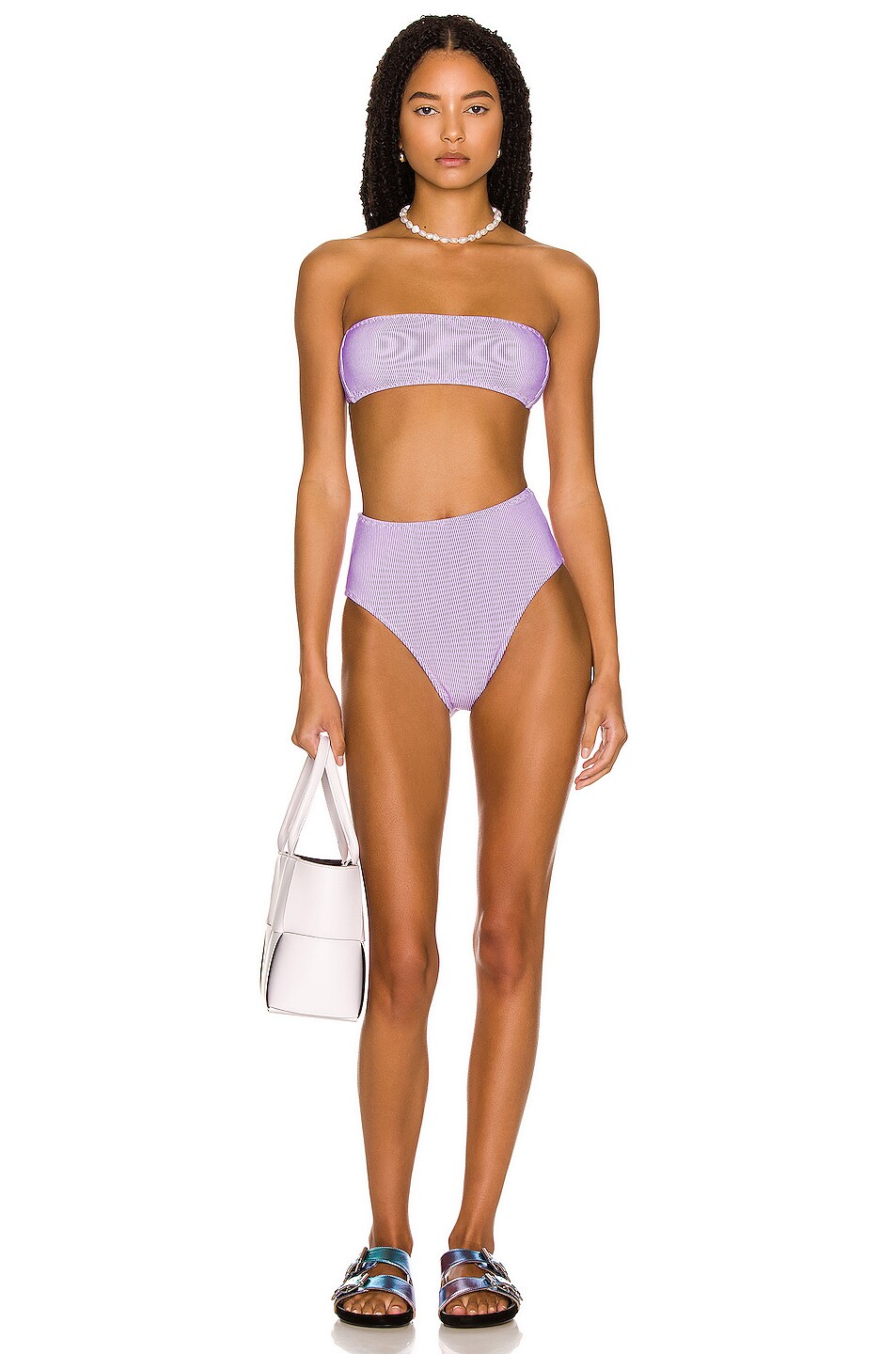 Image 1 of MATTHEW BRUCH Daria High Waist Bikini Set in Lavender & Cream Rib