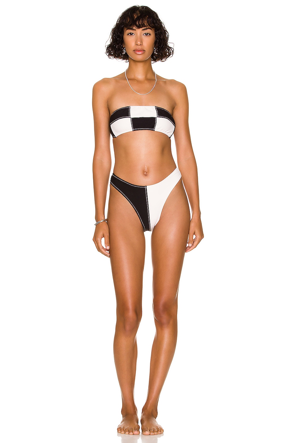Image 1 of MATTHEW BRUCH Daria Colorblock High-Cut Bikini Set in Black & Cream
