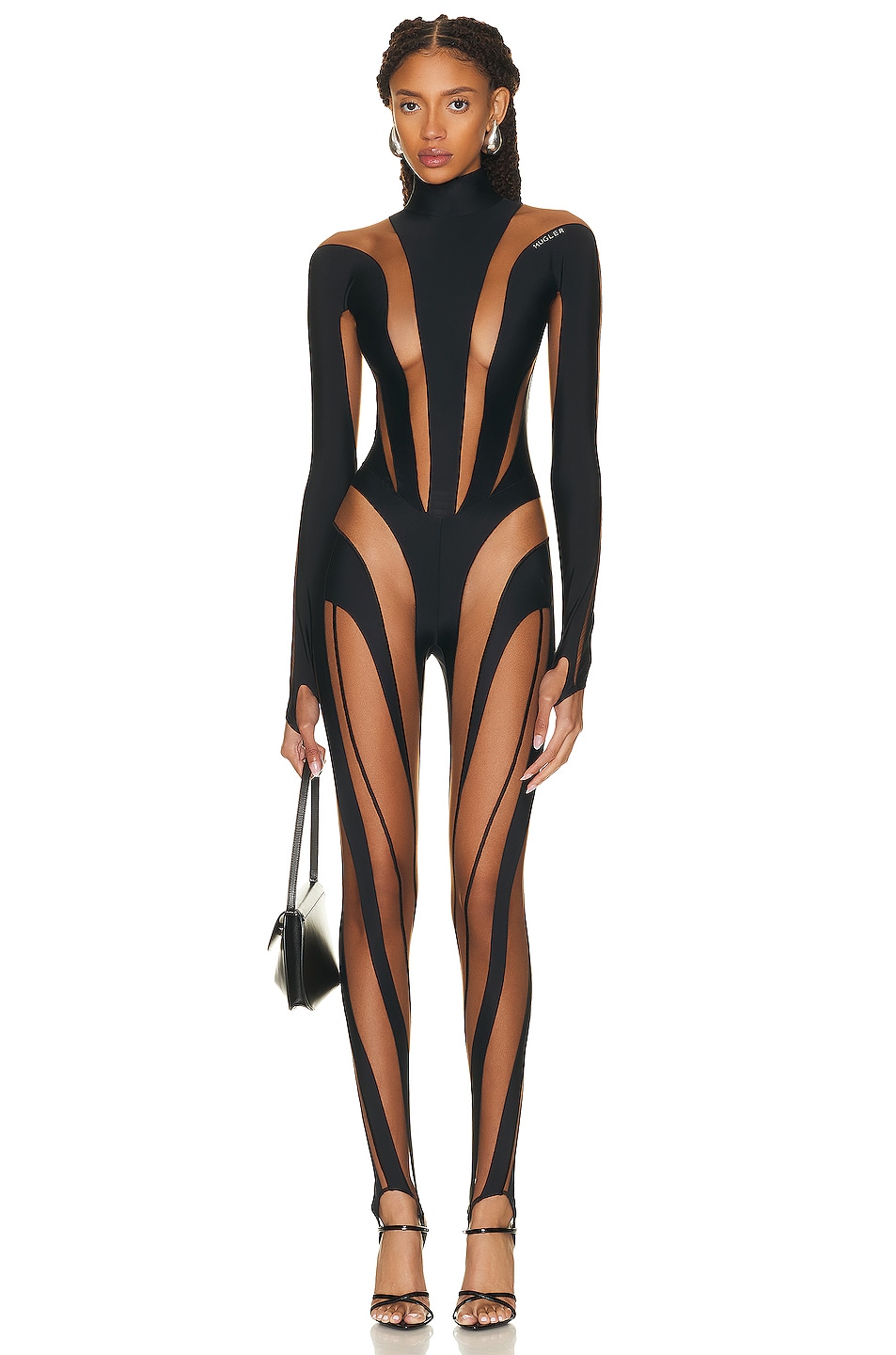 Image 1 of Mugler High Neck Catsuit in Black & Nude 02