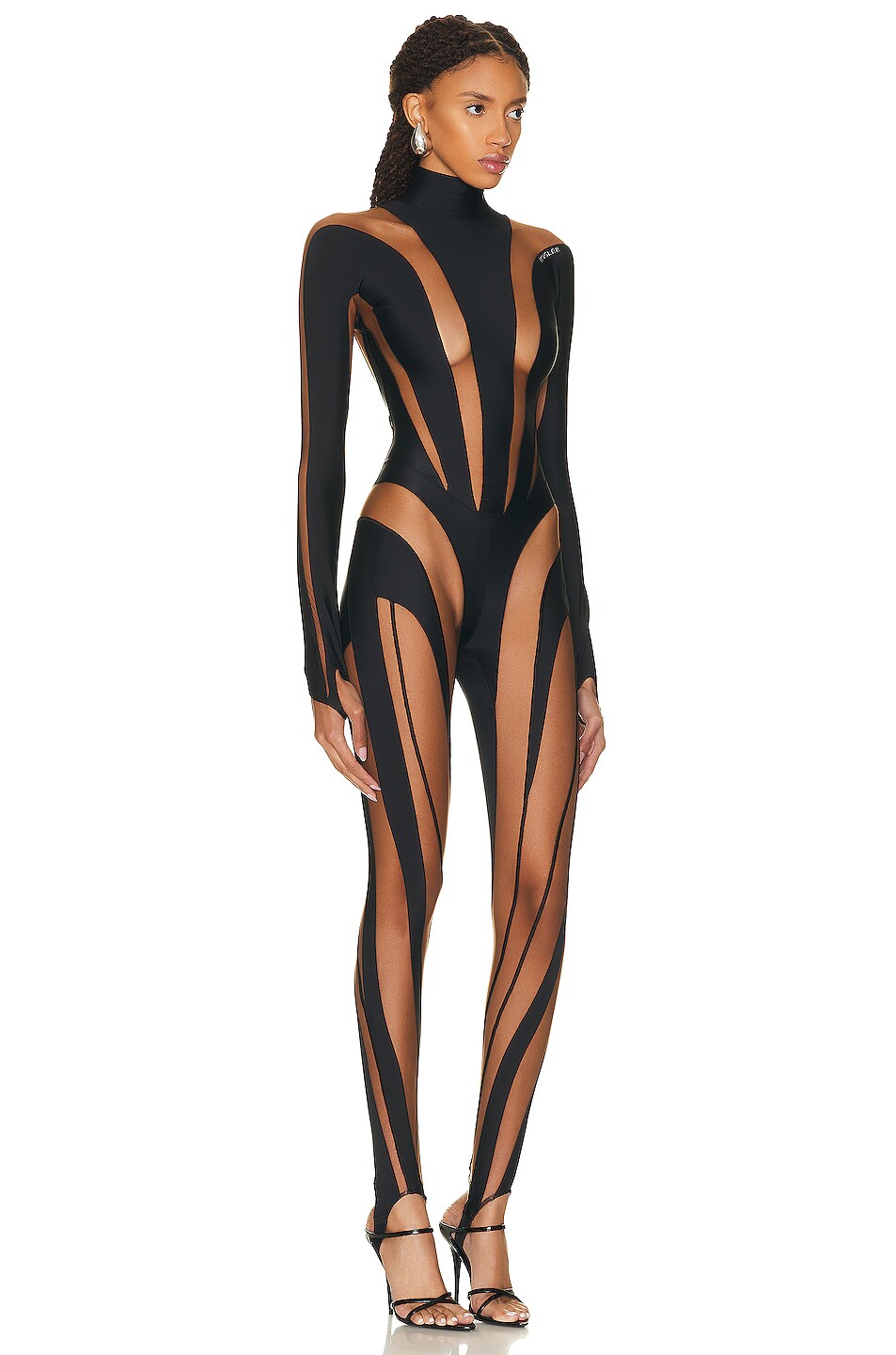 Mugler High Neck Catsuit in Black & Nude 02 | FWRD