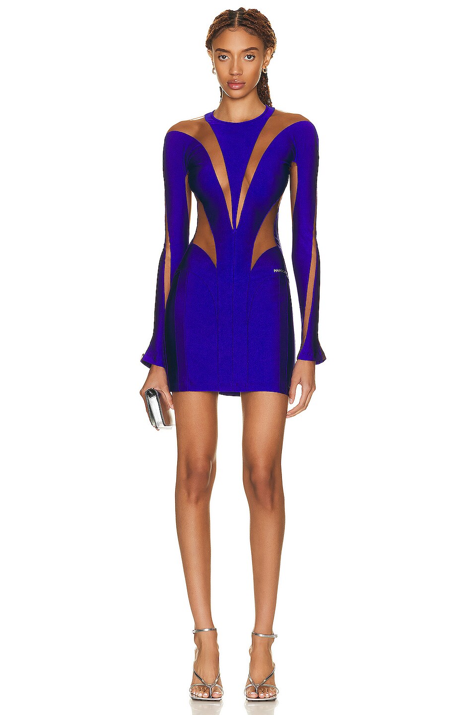 Image 1 of Mugler Long Sleeve Mini Dress in Ultraviolet & Nude 02