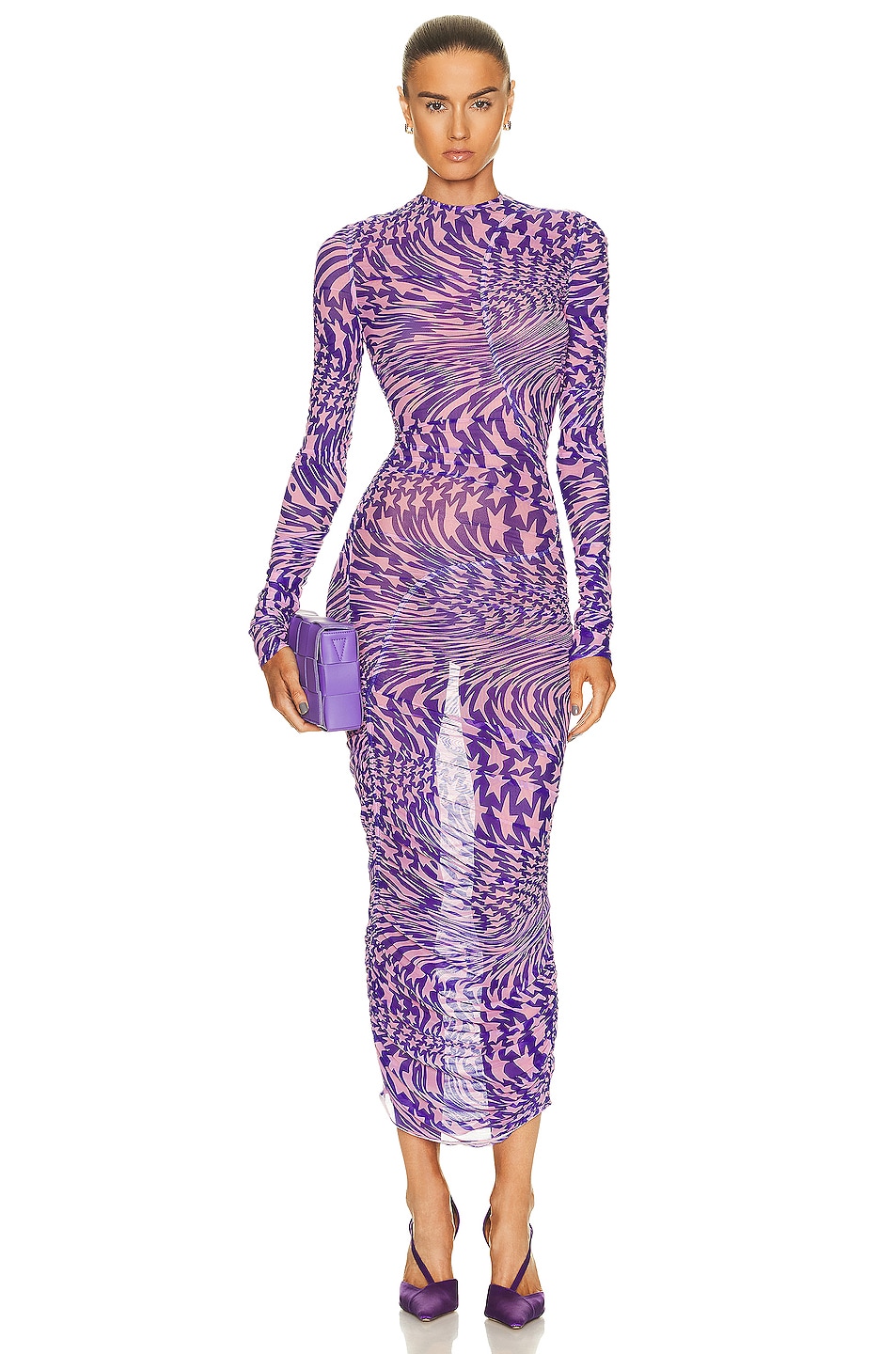 Image 1 of Mugler Long Sleeve Dress in Star Ultraviolet & Pink