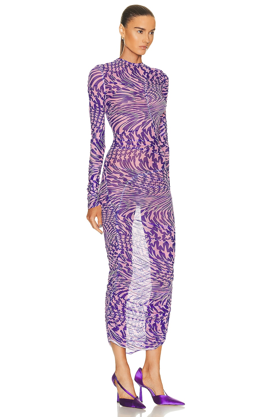 Mugler Long Sleeve Dress in Star Ultraviolet & Pink | FWRD