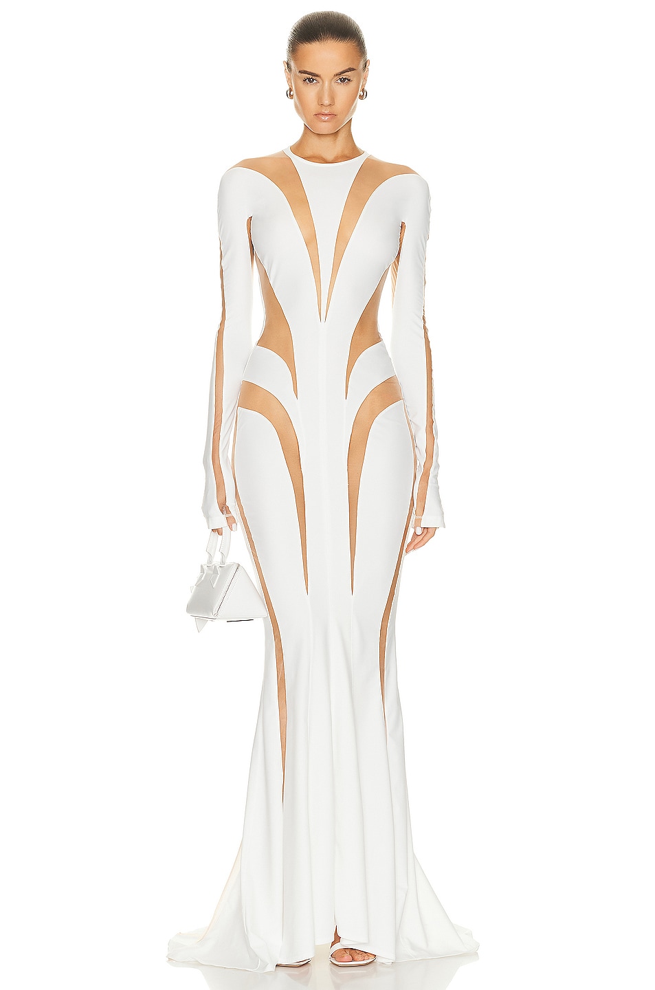 Image 1 of Mugler Spiral Illusion Long Dress in White & Nude 01
