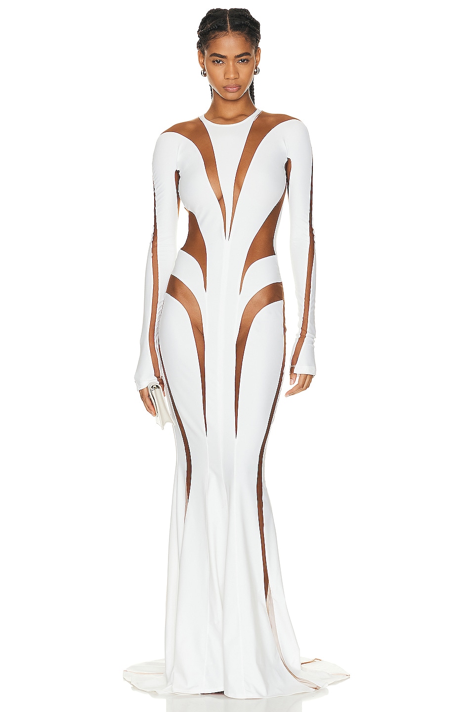 Image 1 of Mugler Spiral Illusion Long Dress in White & Nude 02