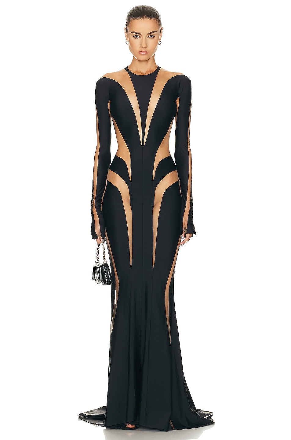 Image 1 of Mugler Spiral Illusion Long Dress in Black Nude 01