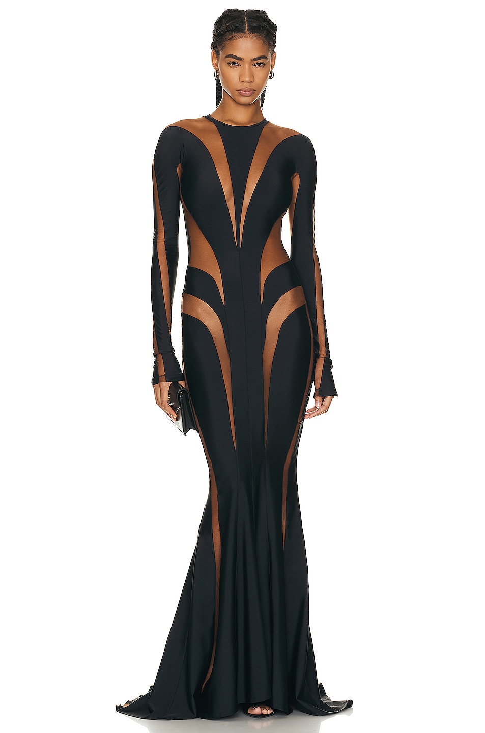 Image 1 of Mugler Spiral Illusion Long Dress in Black Nude 02