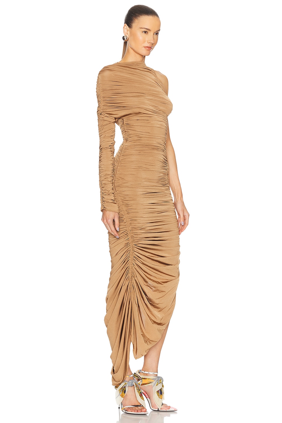 Shop Mugler One Shoulder Mesh Dress