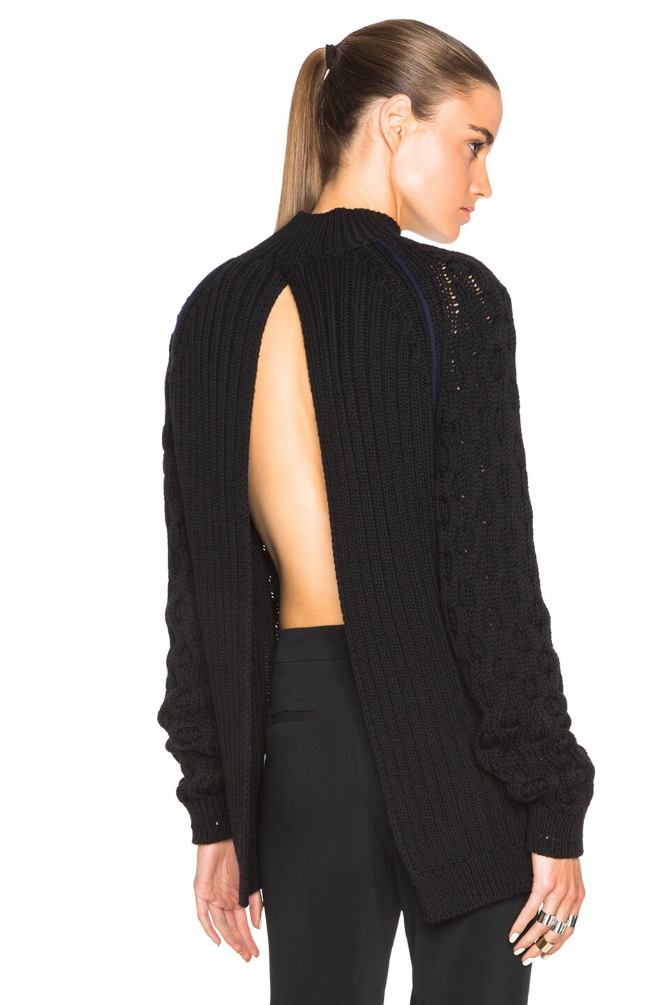 Image 1 of Mugler Cable Knit Open Back Sweater in Black