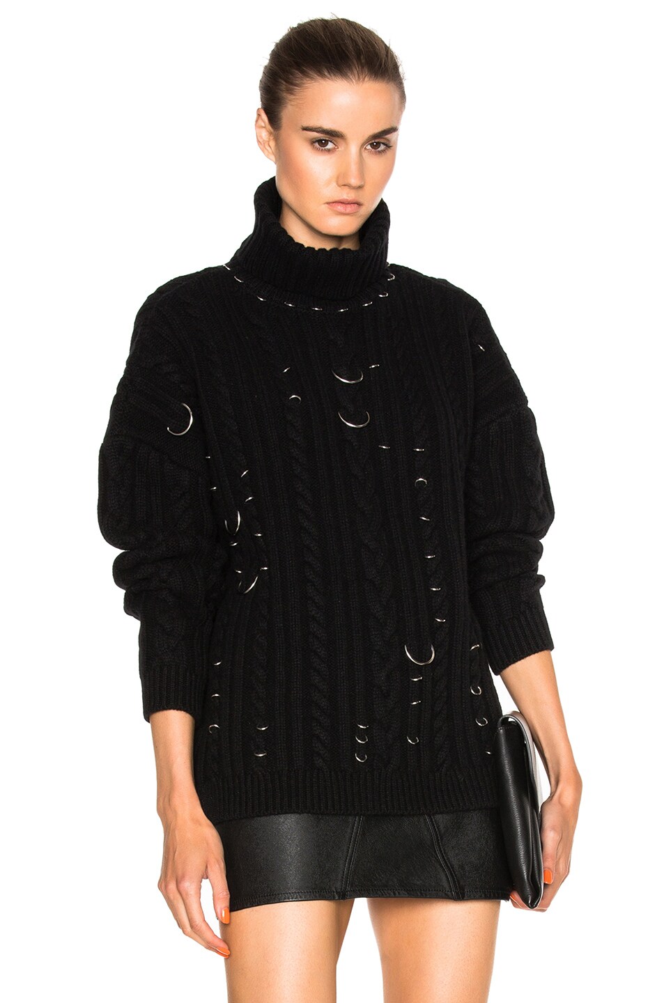 Image 1 of Mugler Cable Knit Piercings Sweater in Black
