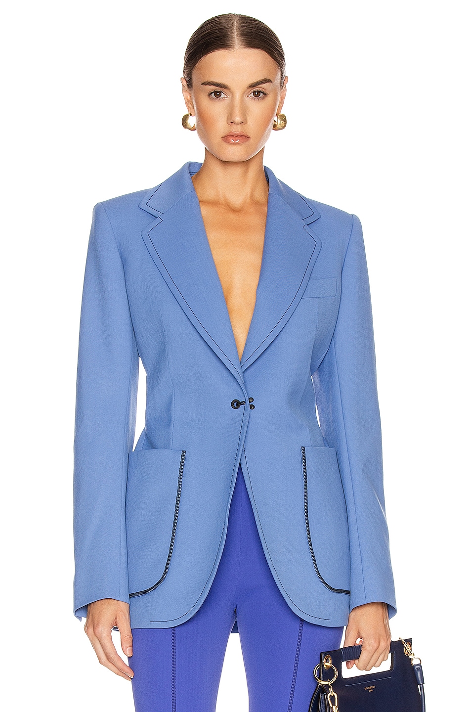 Mugler Single Breasted Jacket in Blue | FWRD