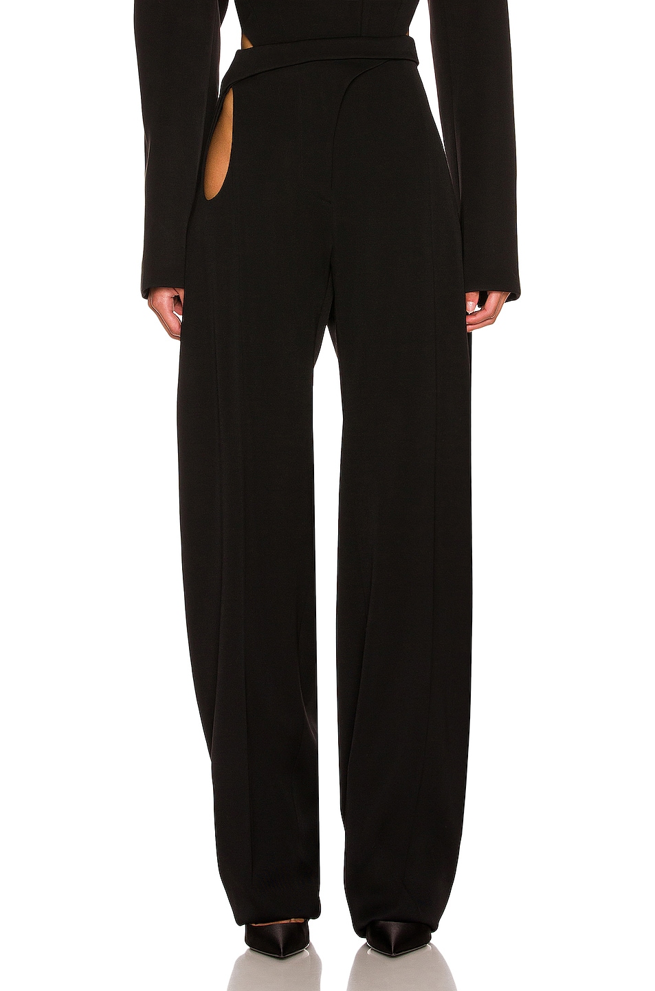 Image 1 of Mugler Wide Tapered Wool Trouser in Black