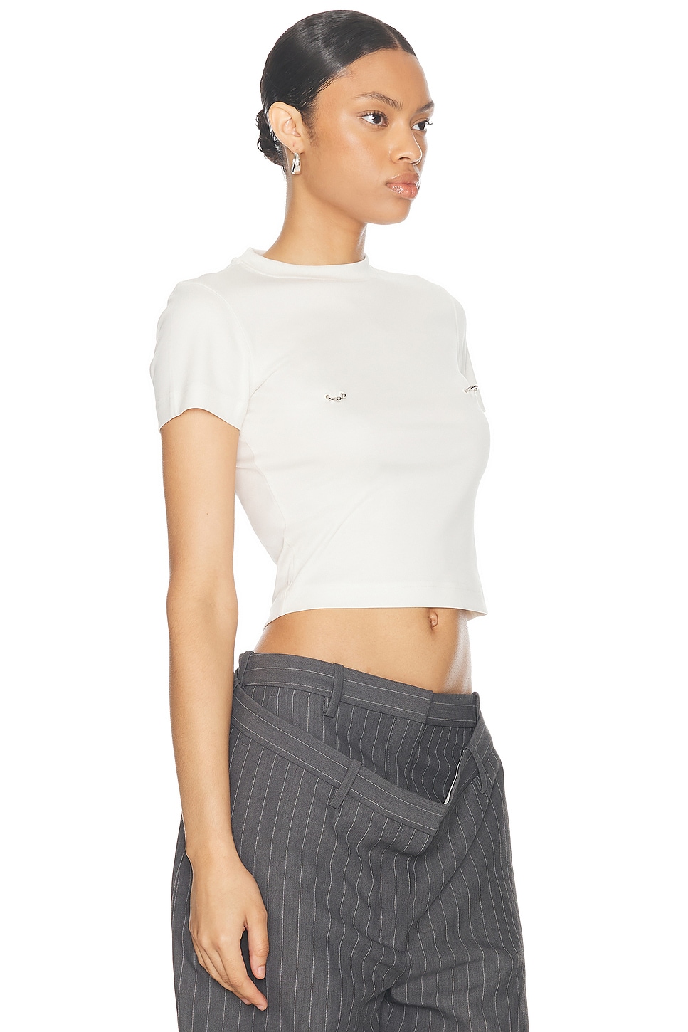 Shop Mugler Cropped T-shirt In Off White