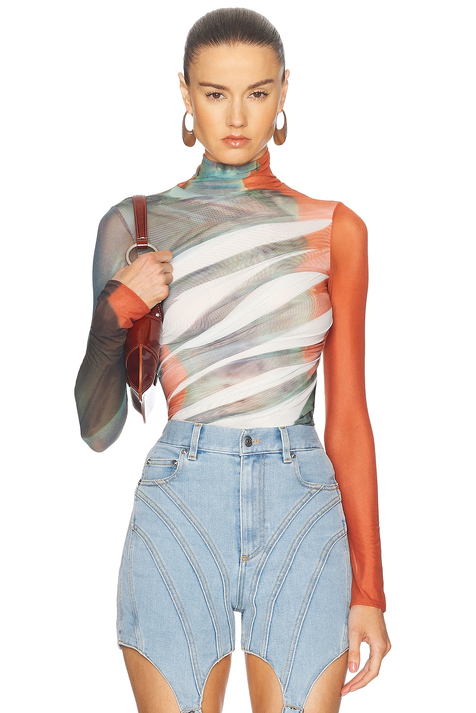 Image 1 of Mugler Mesh Long Sleeve Top in White & Archive Photo