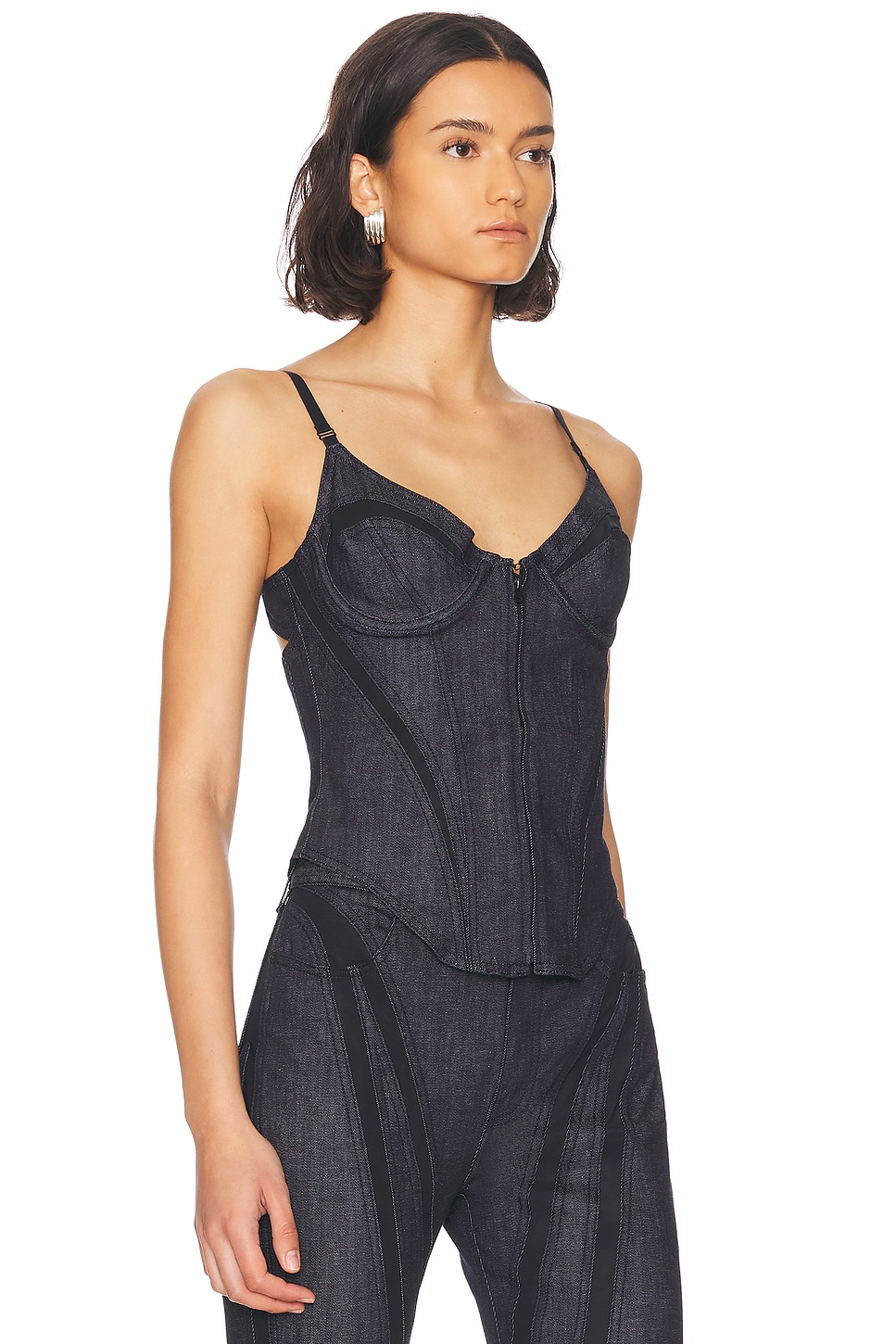 Mugler Corset Top In Raw Blue & Black