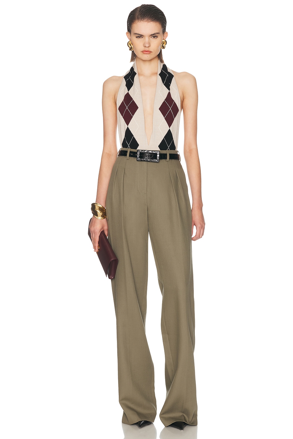 Mugler Argyle Wool Bodysuit