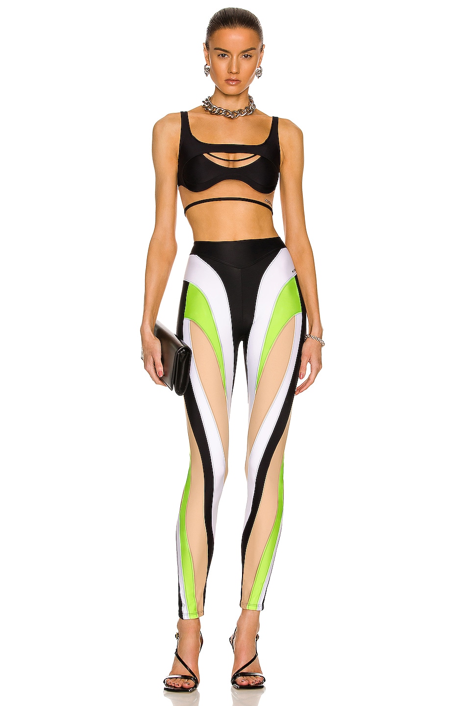 Mugler Sheer Tulle Sports Bra in Black & Nude FWRD