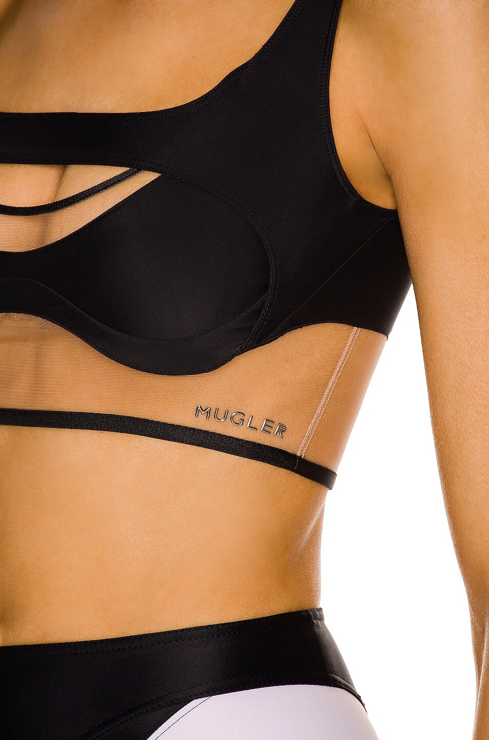 Mugler Sheer Tulle Sports Bra in Black & Nude FWRD