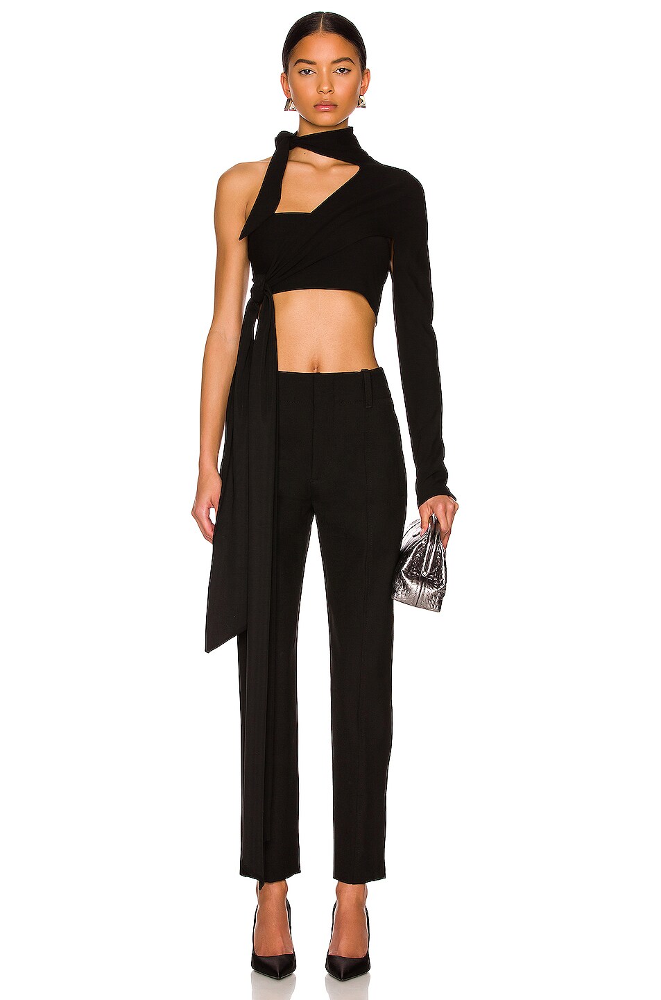 Image 1 of Mugler Cut Out Wrap Top in Black