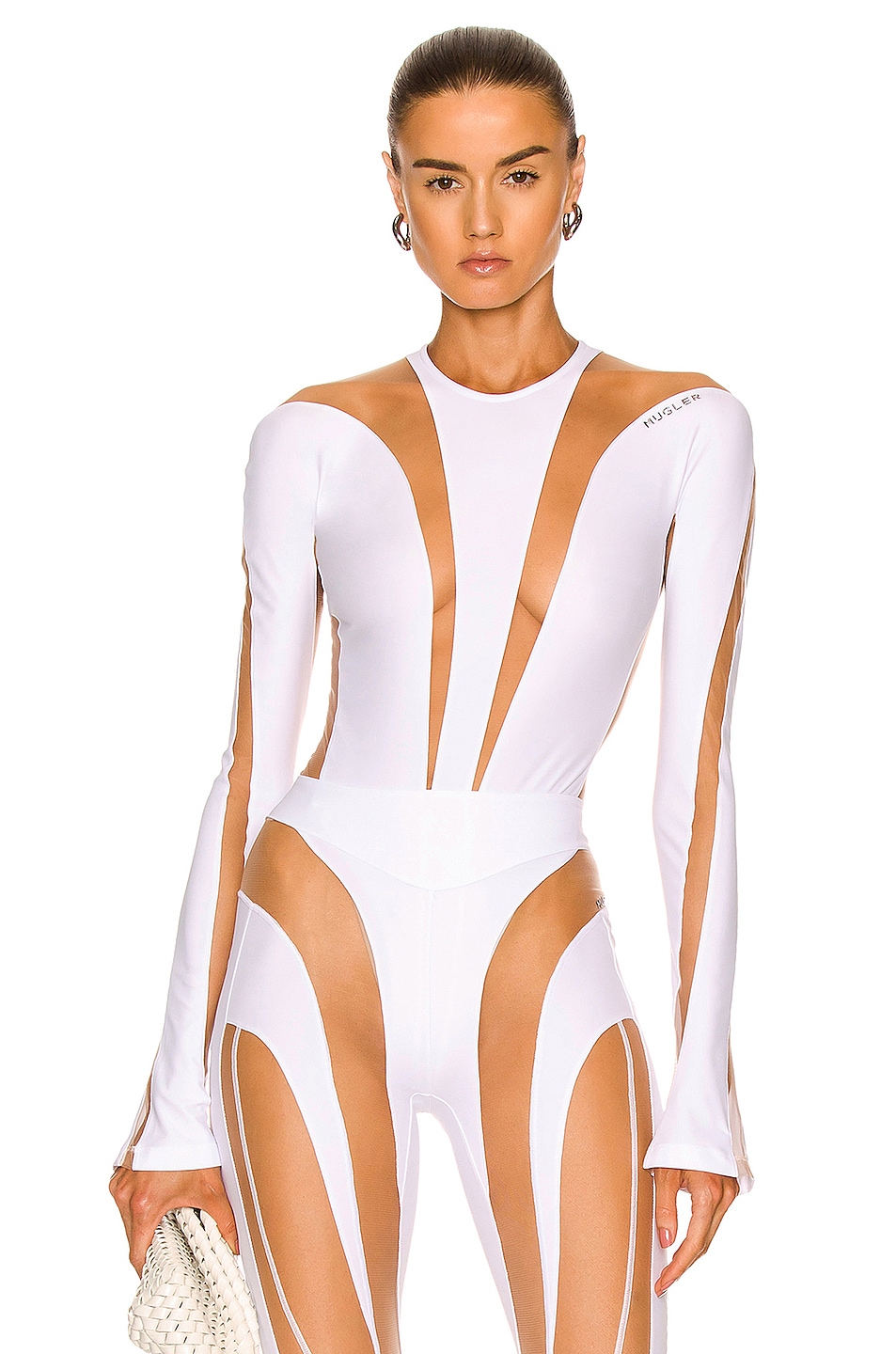 Image 1 of Mugler for FWRD Sheer Tulle Bodysuit in White & Nude