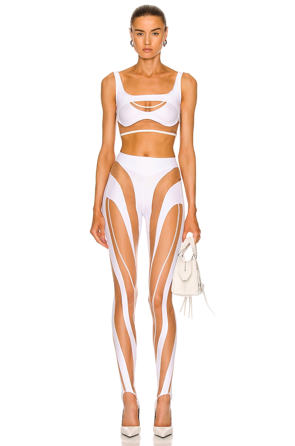 Mugler for FWRD Sheer Tulle Sports Bra in White & Nude FWRD