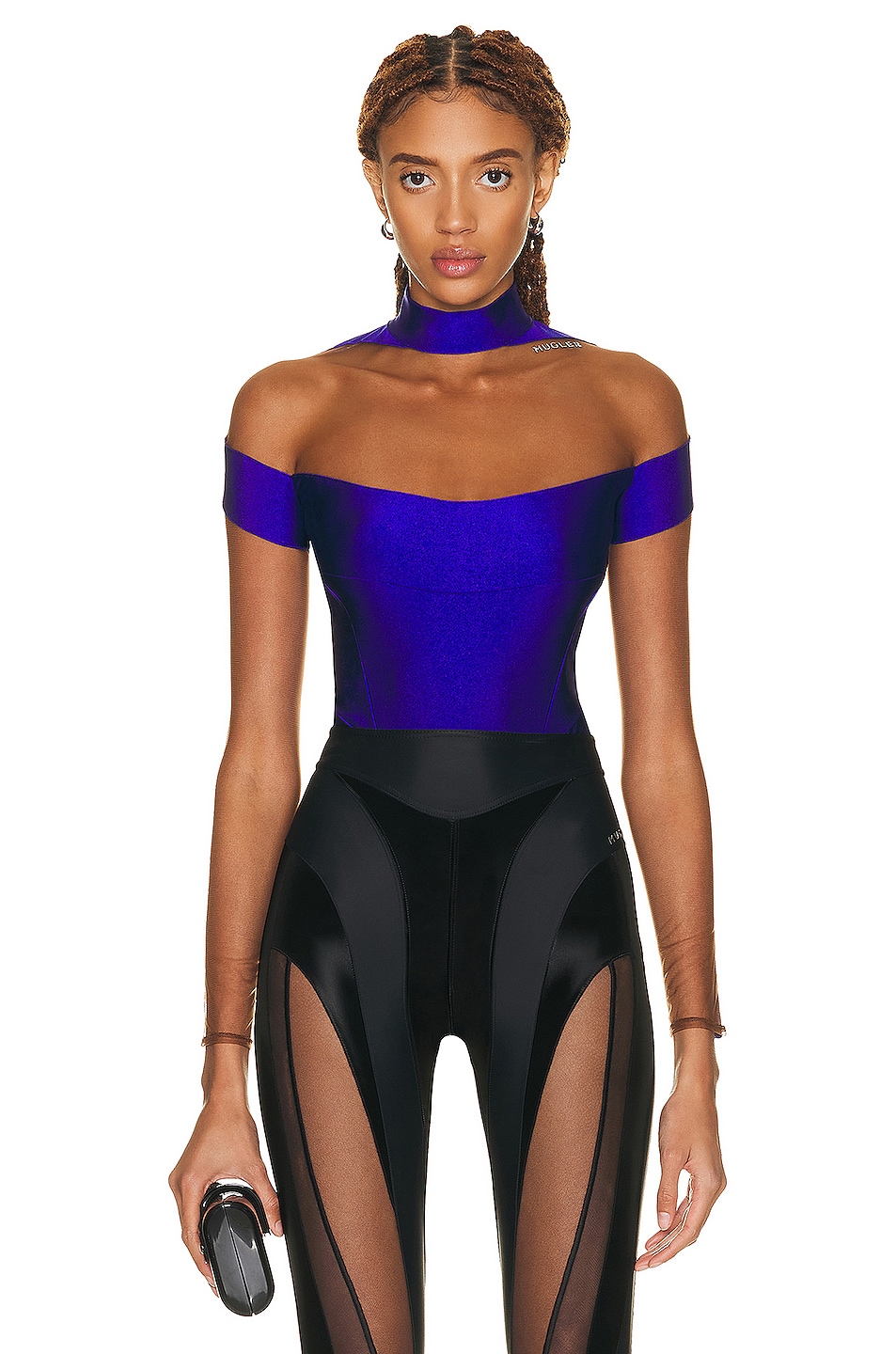 Image 1 of Mugler Long Sleeve Bodysuit in Ultraviolet & Nude 02