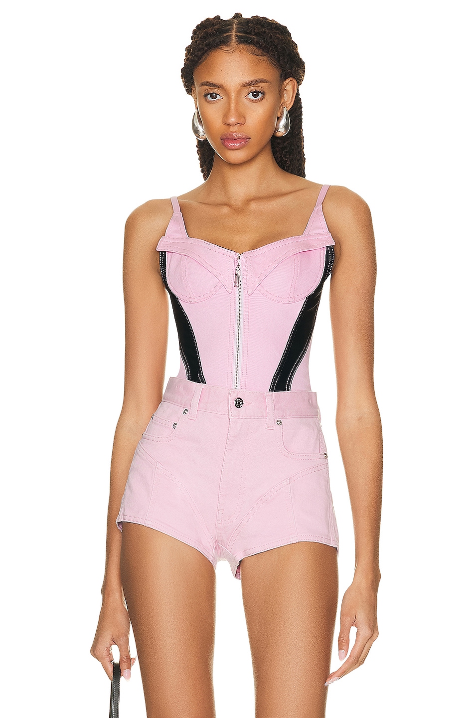 Image 1 of Mugler Corset Bodysuit in Pink & Black