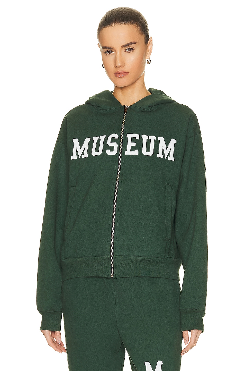 Image 1 of Museum of Peace and Quiet Varsity Zip Up Hoodie in Forest
