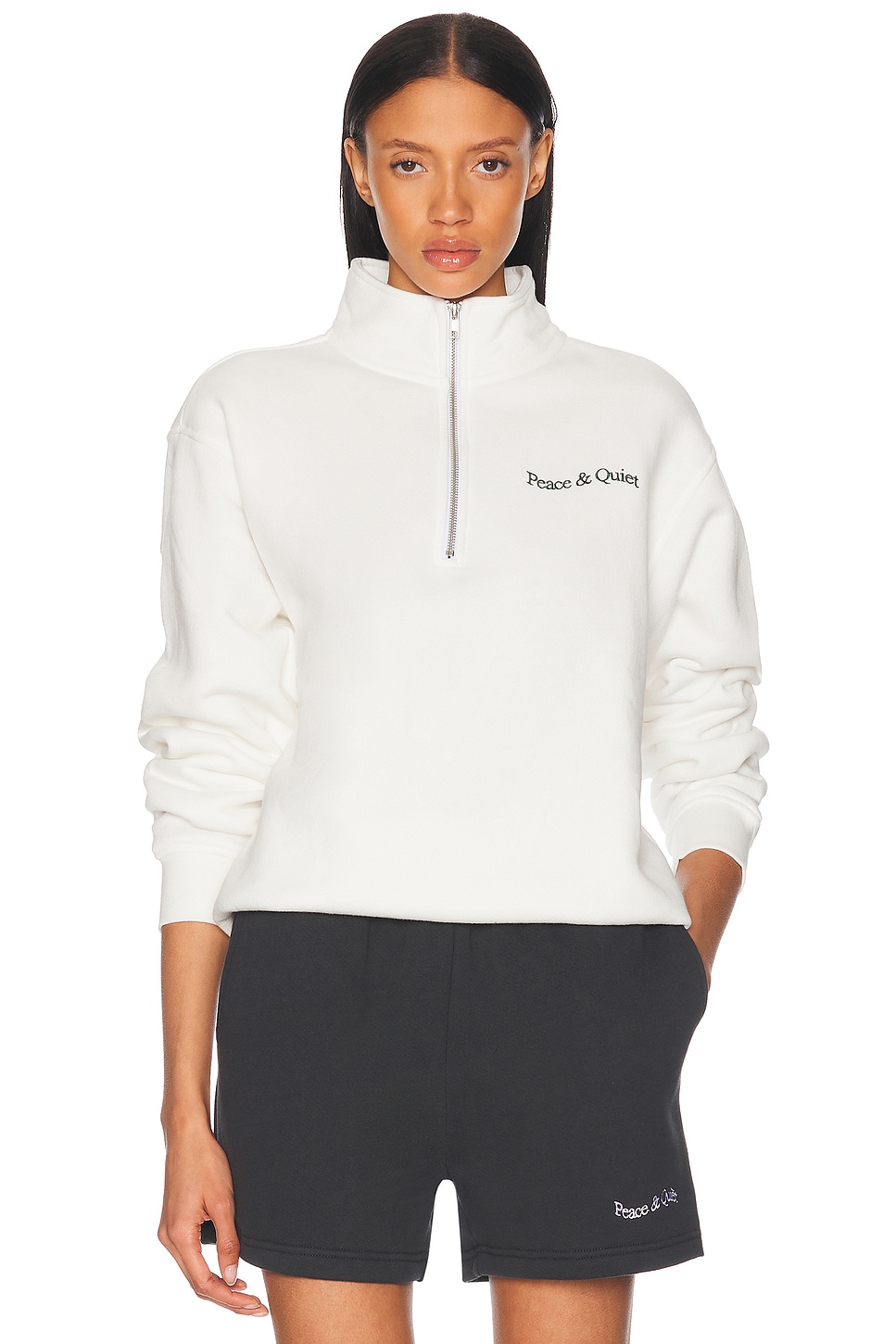 Wordmark Quarter Zip Up Sweater in White