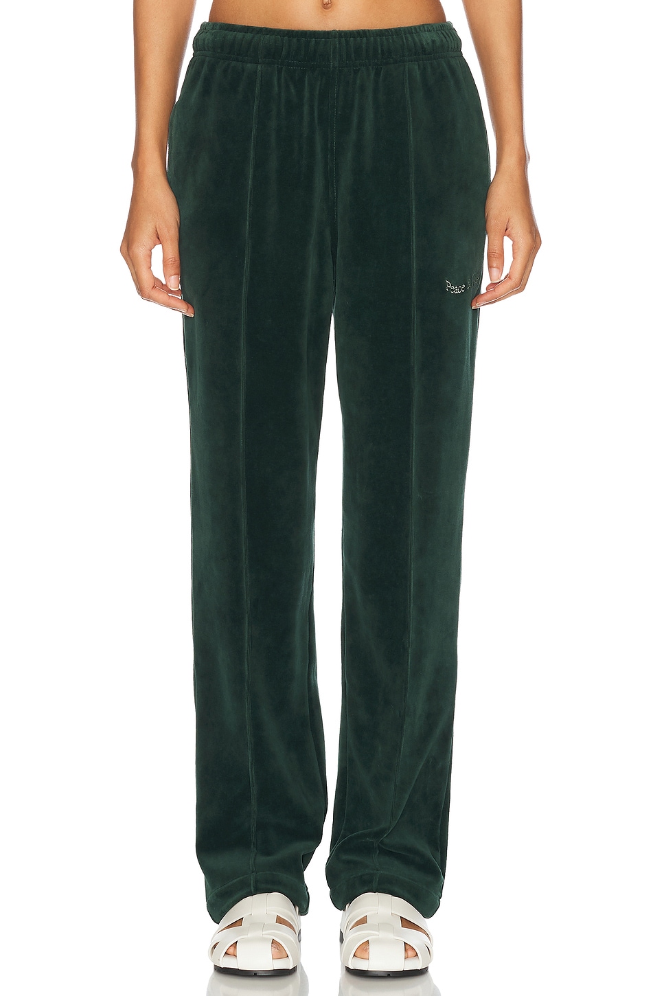 Wordmark Velour Pants in Dark Green