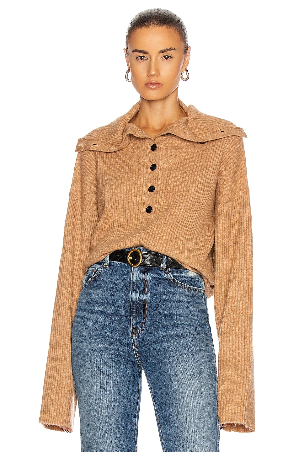 Image 1 of Marissa Webb Button Front Cashmere Blend Sweater in Camel