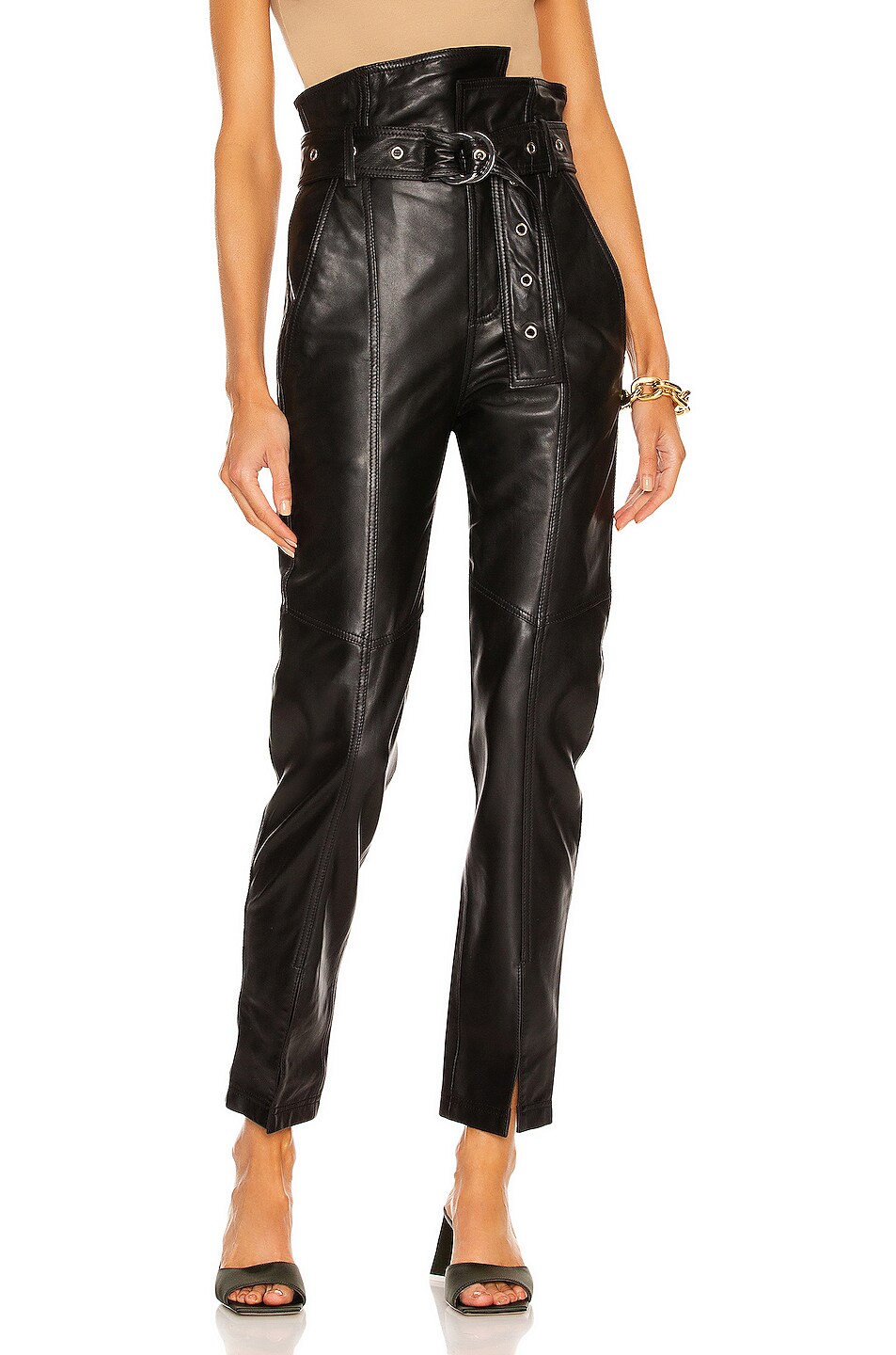 Image 1 of Marissa Webb Anniston Split Hem Leather Pant in Black