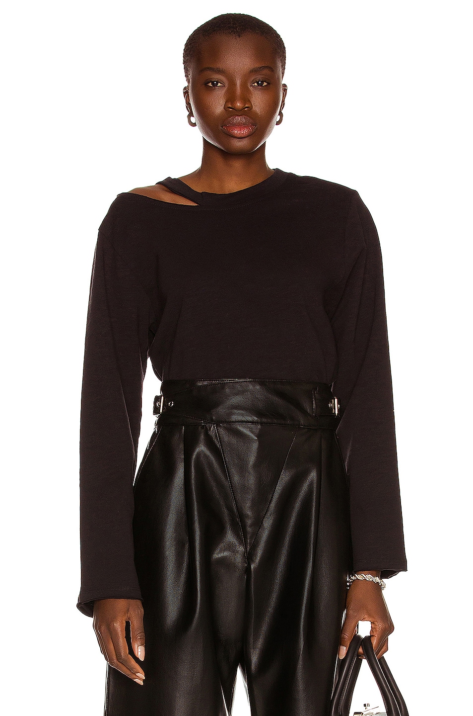 Image 1 of Marissa Webb Tate Cut-Out Long Sleeve Tee in Black