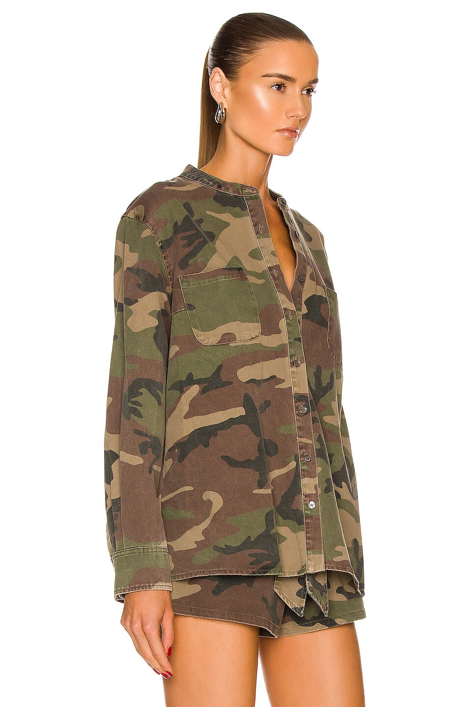 Marissa Webb Lennox Camo Canvas Tie-Back Button Down Top in Woodland ...